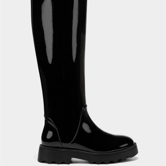 AEROSOLES SLALOM LUG SOLE KNEE HI GLOSSY RAIN BOOTS NWT SZ 8 - Picture 4 of 5